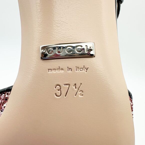 GUCCI Pink Glitter T-Strap Embellished Size 37.5 US 7.5 Leather GG Marmont - Picture 12 of 14